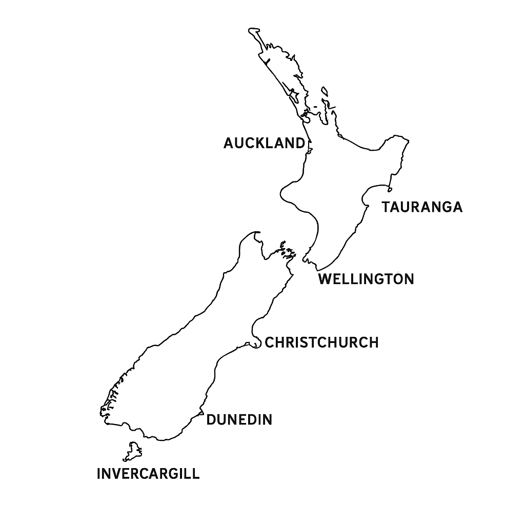 NZ Map line drawing cc NZ Map